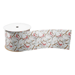 Ruban En Satin Cardinaux rouges Snowtree Motif Noël Ruban