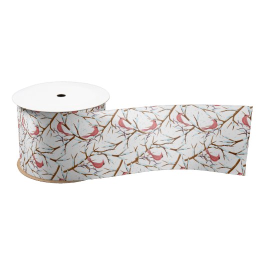Ruban En Satin Cardinaux rouges Snowtree Motif Noël Ruban (Bobine)