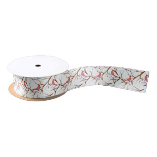 Ruban En Satin Cardinaux rouges Snowtree Motif Noël Ruban