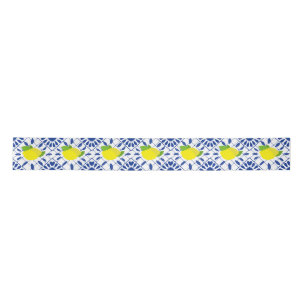Ruban En Satin Carreau de citron géométrique bleu