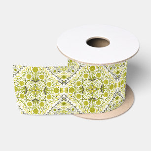 Ruban En Satin Carreaux de fleurs en vert