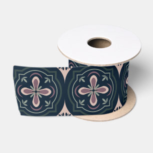 Ruban En Satin Carreaux Géométriques Floraux Terreux