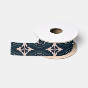 Ruban En Satin Carreaux Géométriques Floraux Terreux