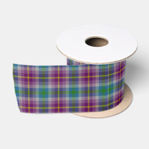 Ruban En Satin Carreaux Violet Turquoise et Or