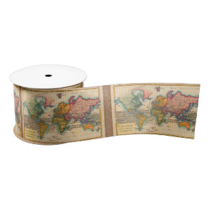 Ruban En Satin Carte du monde 1700s Antique Continents
