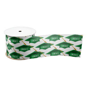 Ruban En Satin Casquettes de graduation verte avec texte de félic