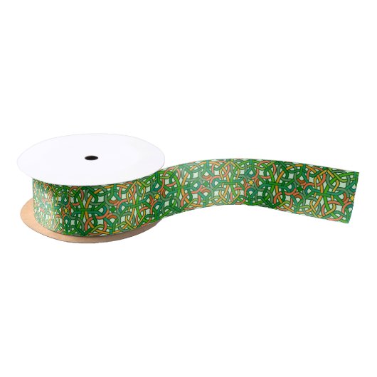 Ruban En Satin Celtic knot Irish Braid Pattern Green Pretty (Bobine)