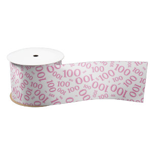 Ruban En Satin Centenaire Motif de chiffres modernes Blanc/Rose