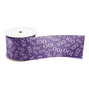 Ruban En Satin Centenaire Motif de chiffres modernes Violet/Blanc
