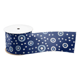 Ruban En Satin Cercles géométriques bleus doux Motif Océan