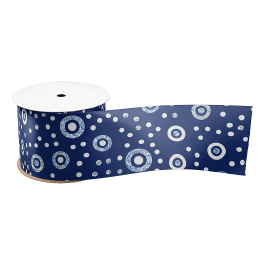 Ruban En Satin Cercles géométriques bleus doux Motif Océan (Bobine)