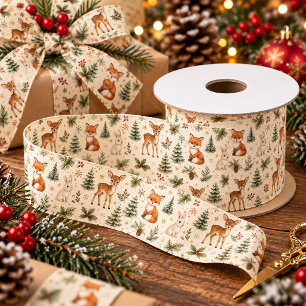 Ruban En Satin Cerf de Noël de la forêt renard lapin Cadeau d'aqu
