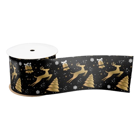 Ruban En Satin Cerf Noir Or et arbre moderne (Bobine)