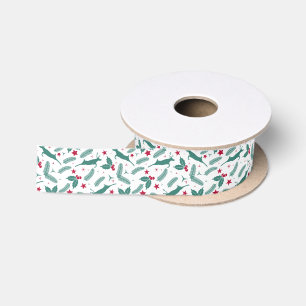 Ruban En Satin Cerfs de Noël & motif Holly