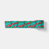Ruban En Satin Cerises rouges sur turquoise (Devant)