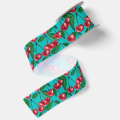 Ruban En Satin Cerises rouges sur turquoise (Dos)