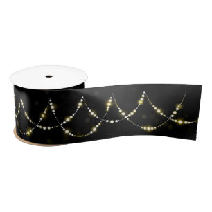 Ruban En Satin Chaîne de lumière or brillante en noir