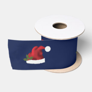 Ruban En Satin Chapeau de Père Noël rouge avec houx de Noël sur f