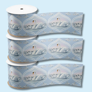 Ruban En Satin Charming Mama Swan with Baby in Peach Sunset