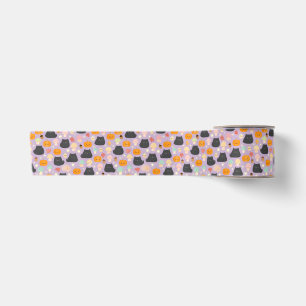 Ruban En Satin Chat Kawaii d'automne et citrouille