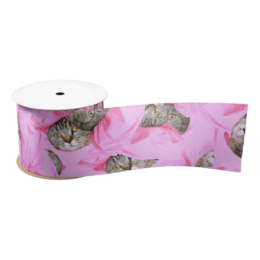 Ruban En Satin Chat mignon dans un Motif Casquette rose (Bobine)