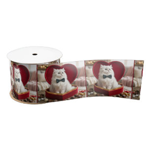 Ruban En Satin Chat Persan de la Saint-Valentin dans une boîte de