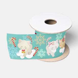 Ruban En Satin Chatons de Noël dans les nuages et les flocons de