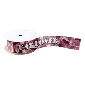 Ruban En Satin Chats Camouflage rose