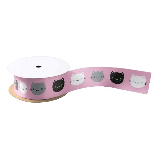 Ruban En Satin Chats et chatons mignons de Kawaii (rose) (Bobine)
