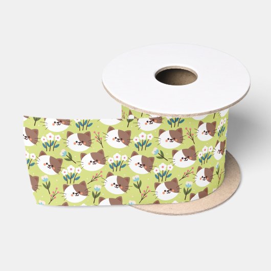 Ruban En Satin Chats et fleurs (Bobine)