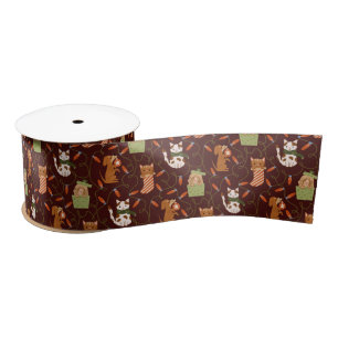Ruban En Satin Chats mignons Chiens Animaux de Noël Lumières Roug