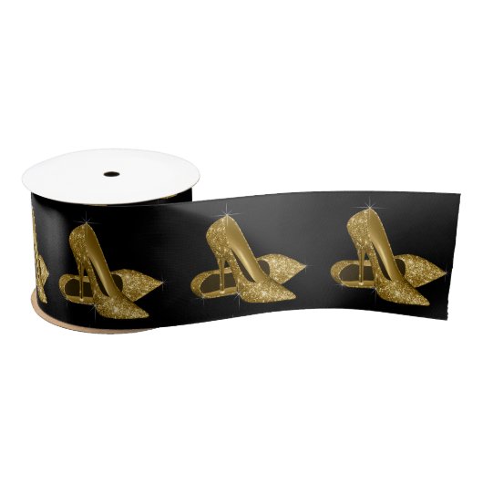 Ruban En Satin Chaussures à talon Noir Or Haut Femmes Fête Annive (Bobine)