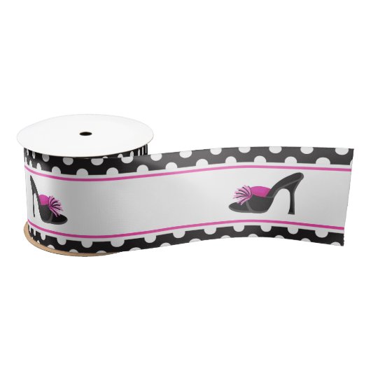 Ruban En Satin Chaussures talons noirs avec Pois noirs (Bobine)