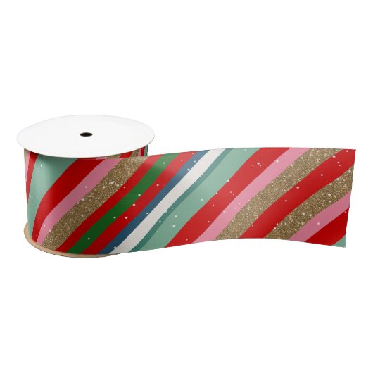 Ruban En Satin Cheery Christmas Wishes Stripes (Bobine)