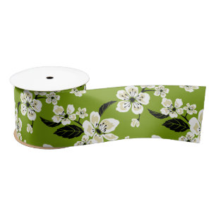 RUBAN EN SATIN CHERRY BLOSSOM - SAKURA (MATCHA GREEN)
