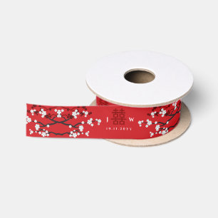 Ruban En Satin Cherry Blossoms double bonheur Mariage chinois