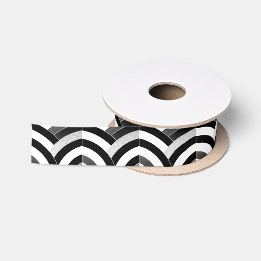 Ruban En Satin chevrons courbes noirs/blancs (Bobine)
