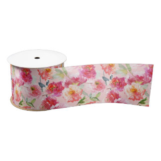 Ruban En Satin Chic Aquarelle Pink Peonies Motif Floral