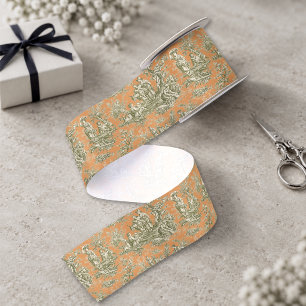 Ruban En Satin Chic élégant vintage toile de Jouy orange gris