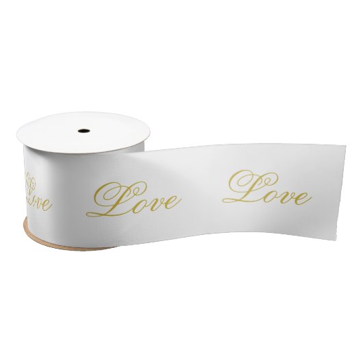 Ruban En Satin Chic Gold Script White Love Mariage Calligraphie (Bobine)