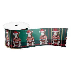 Ruban En Satin Chien de vacances Terrier Chien rouge et vert plai