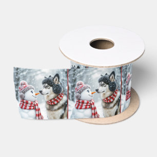 Ruban En Satin Chien Husky de Noël avec Snowman