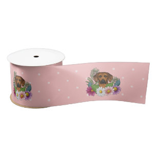 Ruban En Satin Chien Ridgeback Rhodésien Fleurs Sauvages Colorées