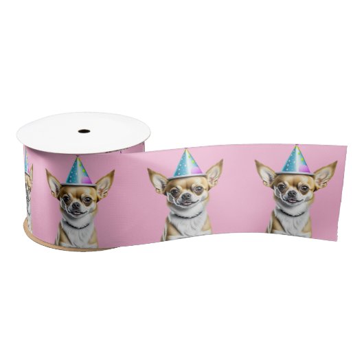 Ruban En Satin Chihuahua avec Casquette d'anniversaire (Bobine)