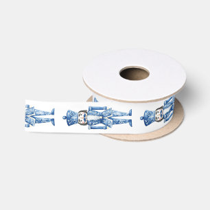 Ruban En Satin Chinoiserie Bleu Blanc le Noisette Soldats