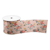 Ruban En Satin Chinoiserie rose pâle Floral (Bobine)
