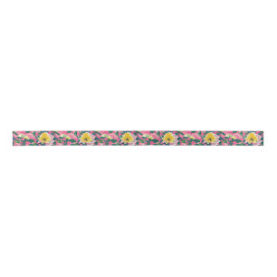 Ruban En Satin Chinoiserie rose peint Floral