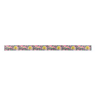 Ruban En Satin Chinoiserie rose peint Floral