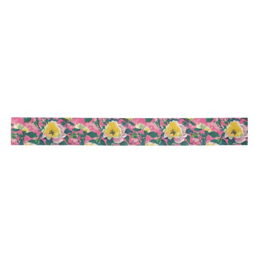 Ruban En Satin Chinoiserie rose peint Floral (Devant)