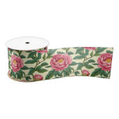 Ruban En Satin Chinoiserie rose, verte et jaune Florale (Bobine)
